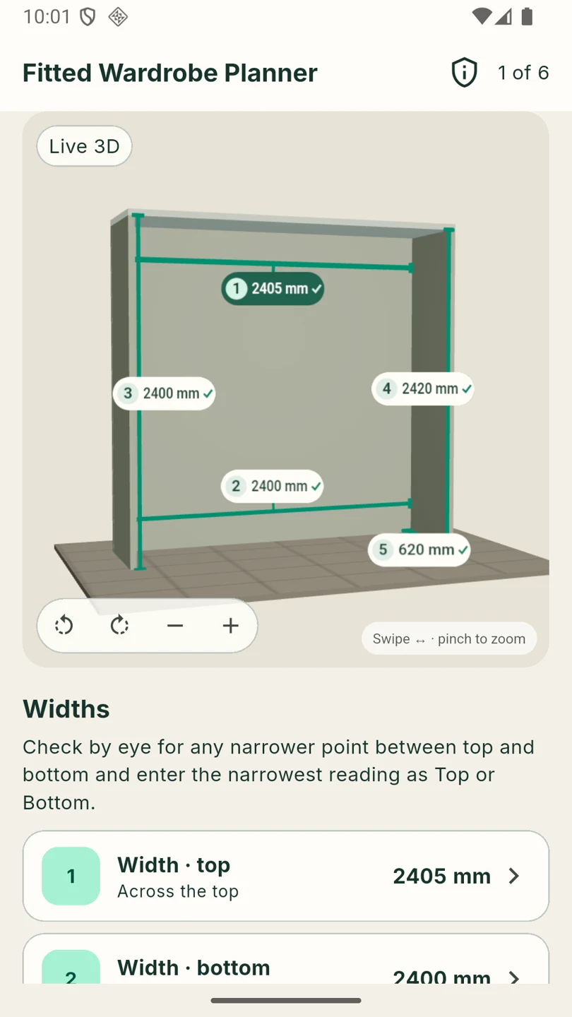 Measure step with the five interactive dimensions on the 3D alcove