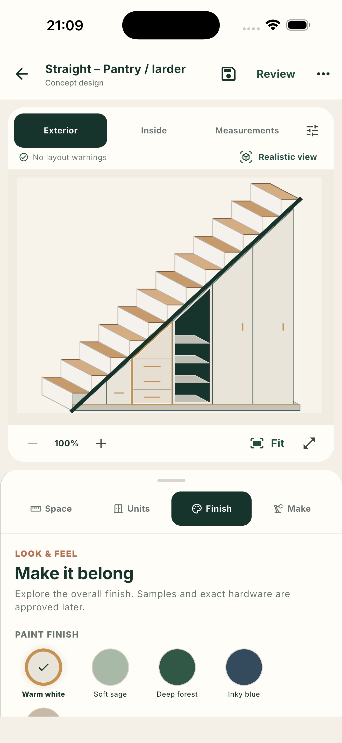 Understairs Planner designer showing the storage configuration